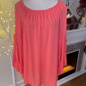 Fever Coral Ruffle Sleeve Blouse